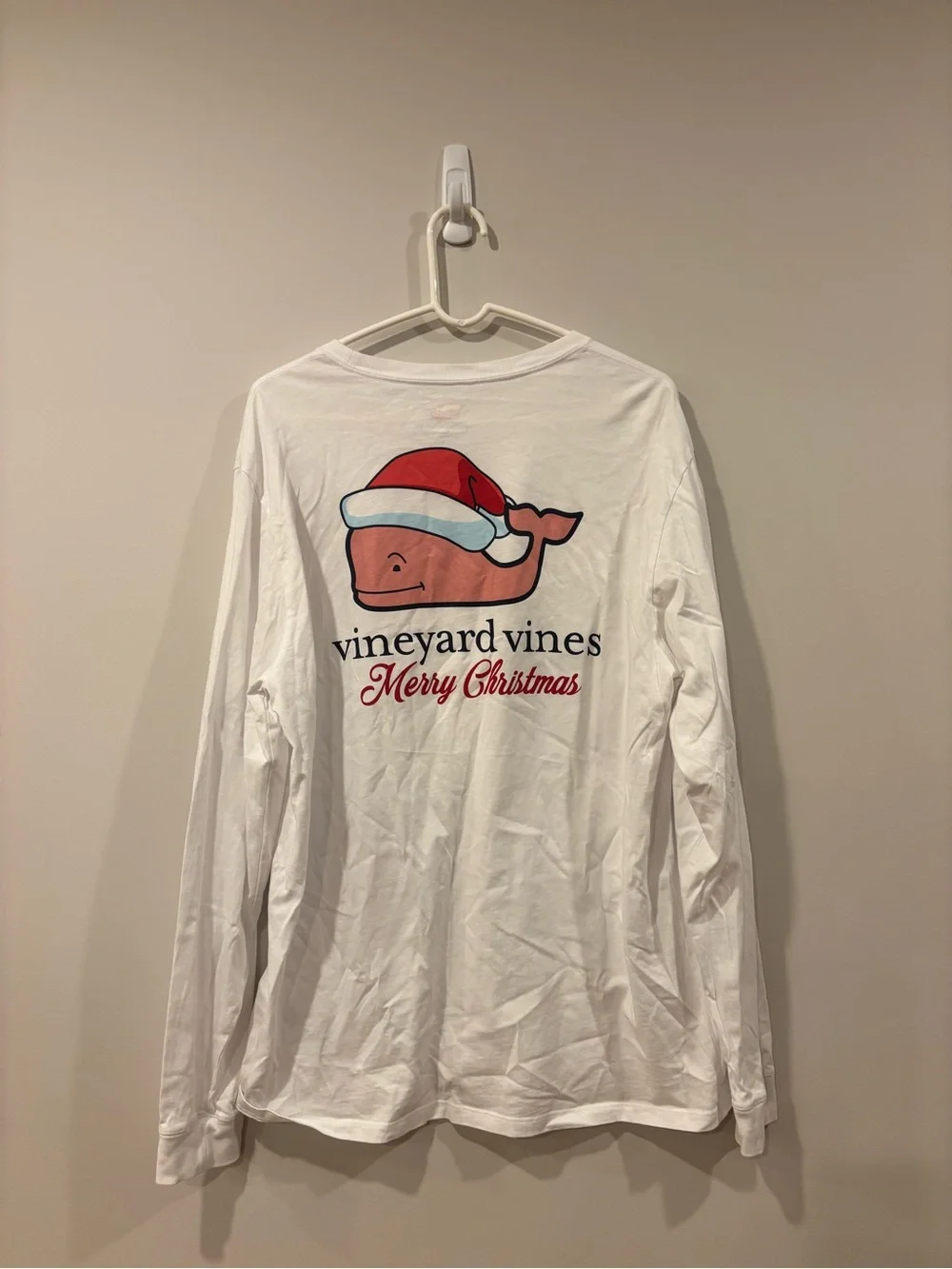 Vineyard Vines Merry Christmas Long Sleeve T-Shirt Santa Whale Men’s Large